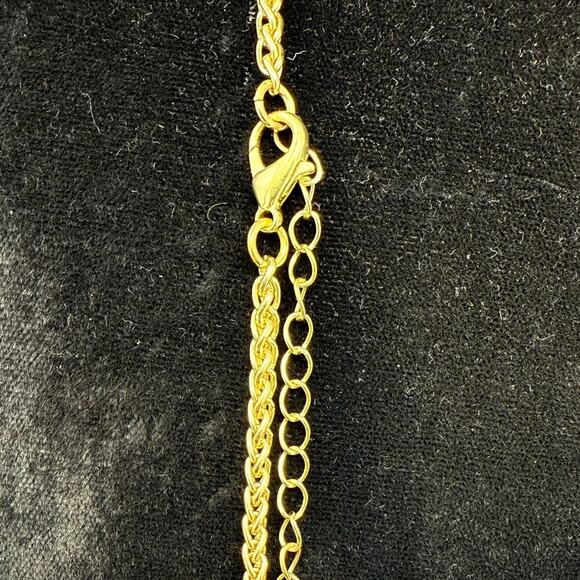 Faux Gemstone Long green sparkle Hexagon Tassel Pendant Necklace Gold Toned - Picture 4 of 4